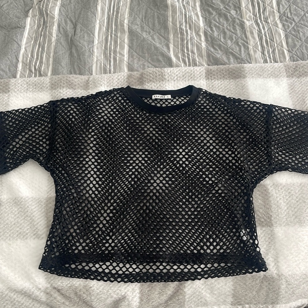 Black Mesh Crop Top Perfect for Raves and Music Festivals size Large